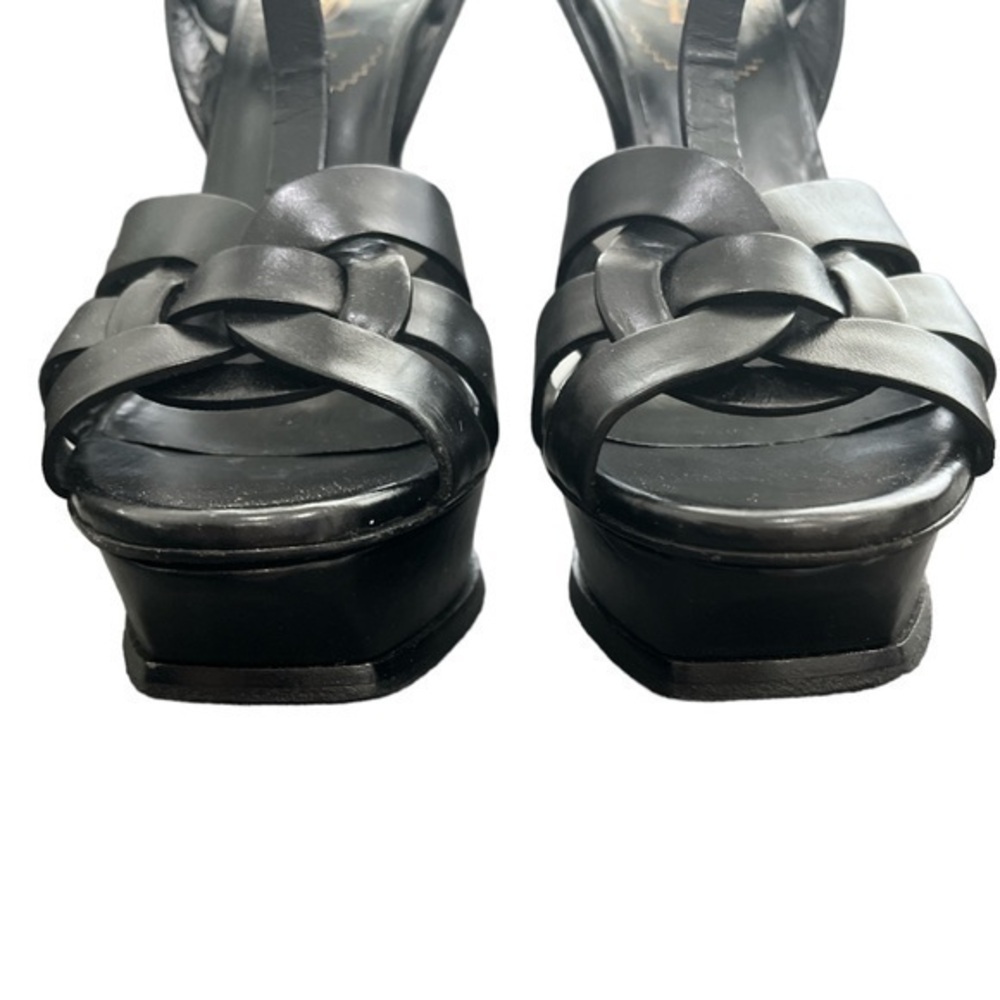 YSL Black Leather Tribute Platform Sandals Size 38 - Picture 5 of 10